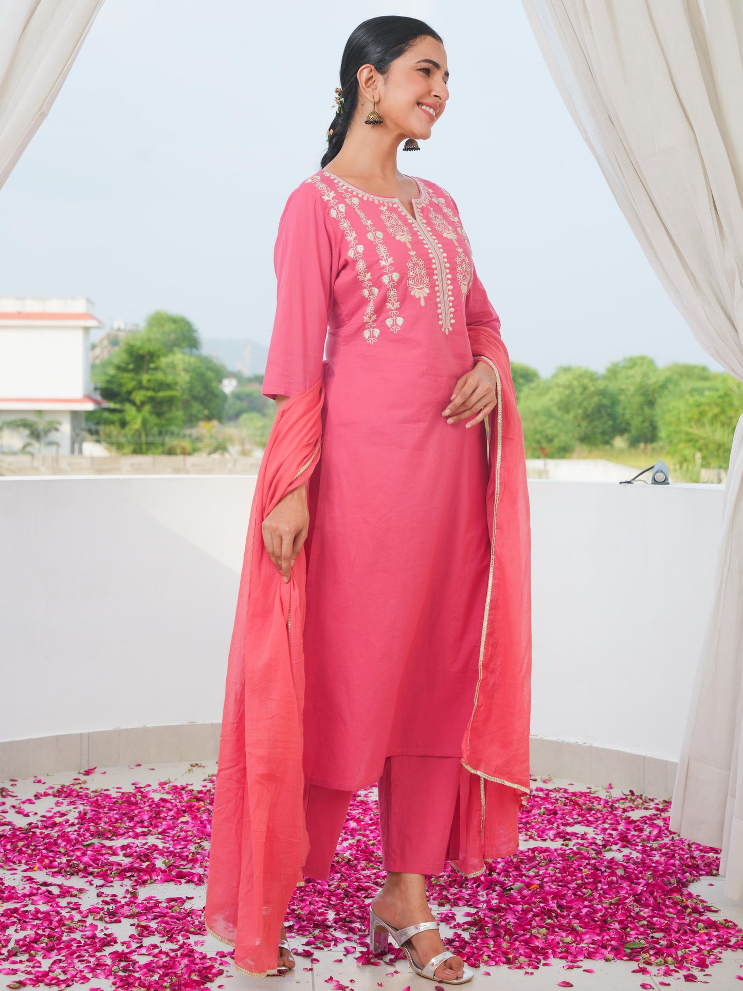 Cotton Voile Solid Coral Dupatta