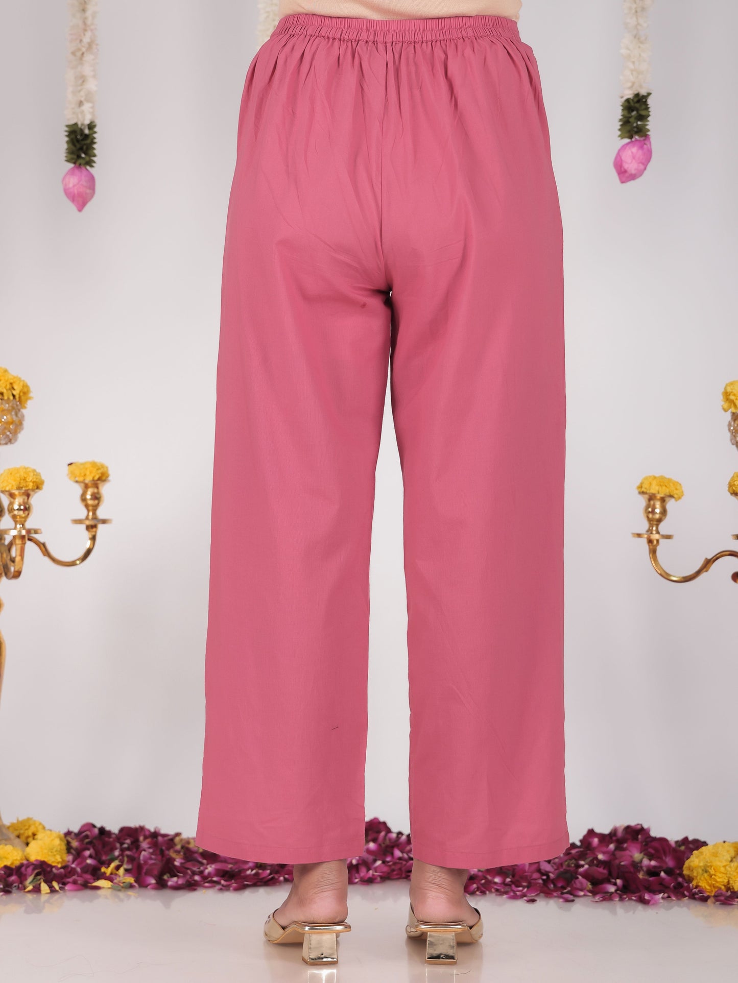 Embroidered Soft Cotton Solid A-line Coral Kurta