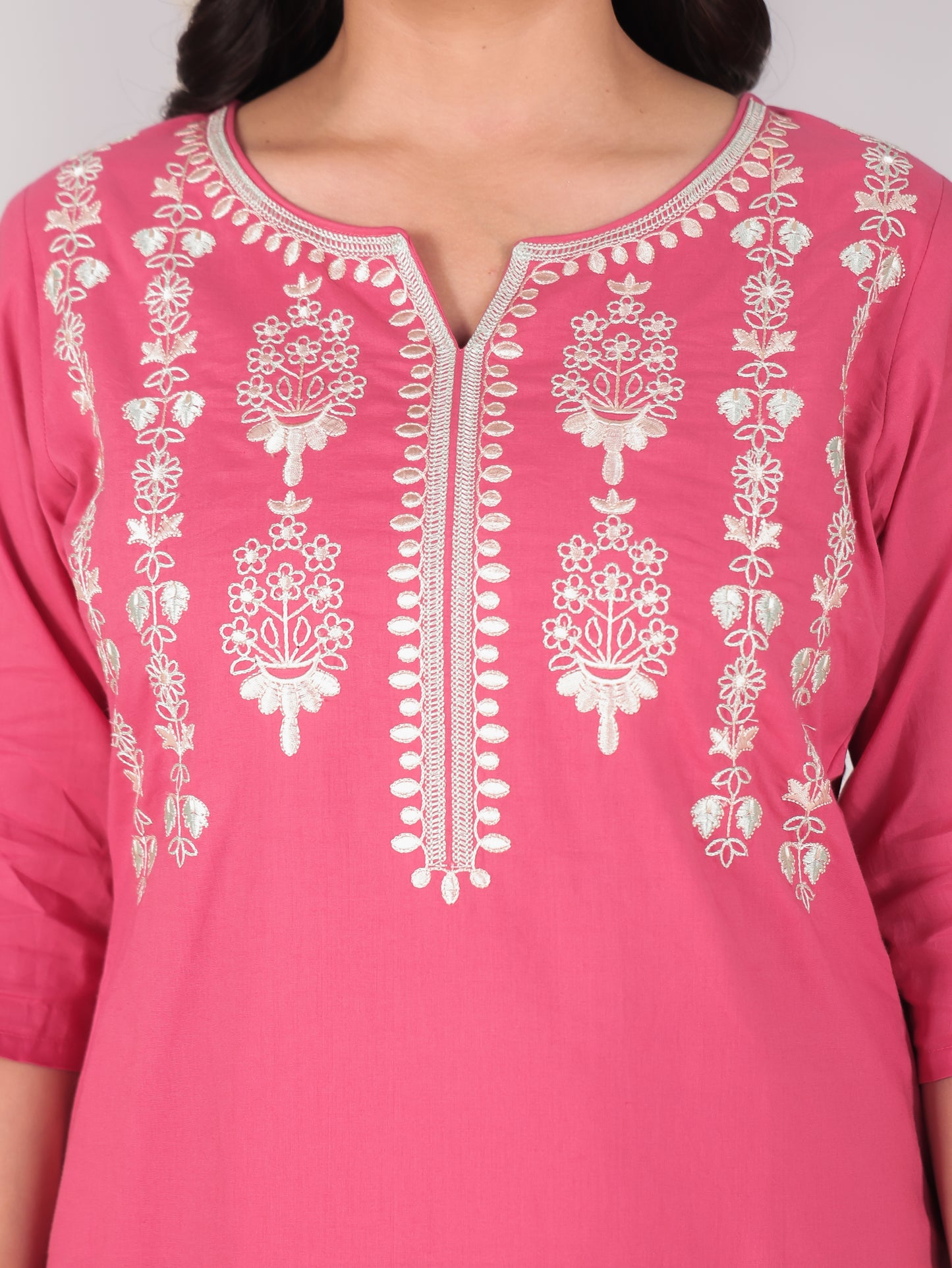 Embroidered Soft Cotton Solid A-line Coral Kurta