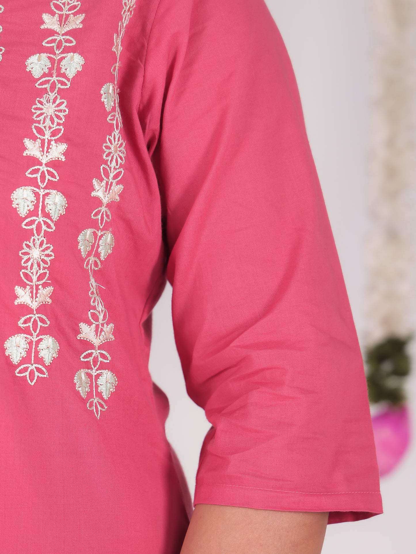 Embroidered Soft Cotton Solid A-line Coral Kurta