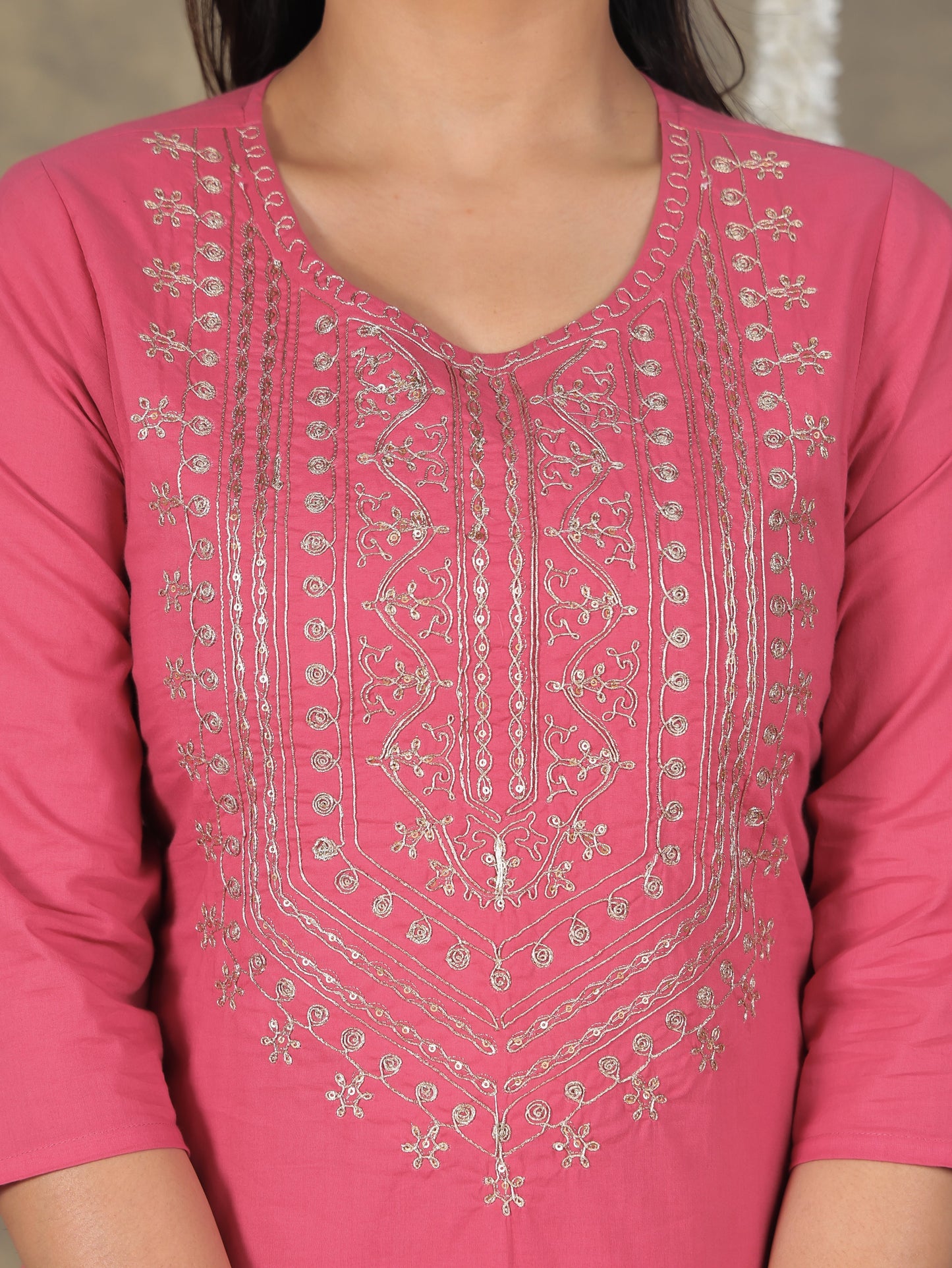 Embroidered Soft Cotton Solid Straight Red Kurta