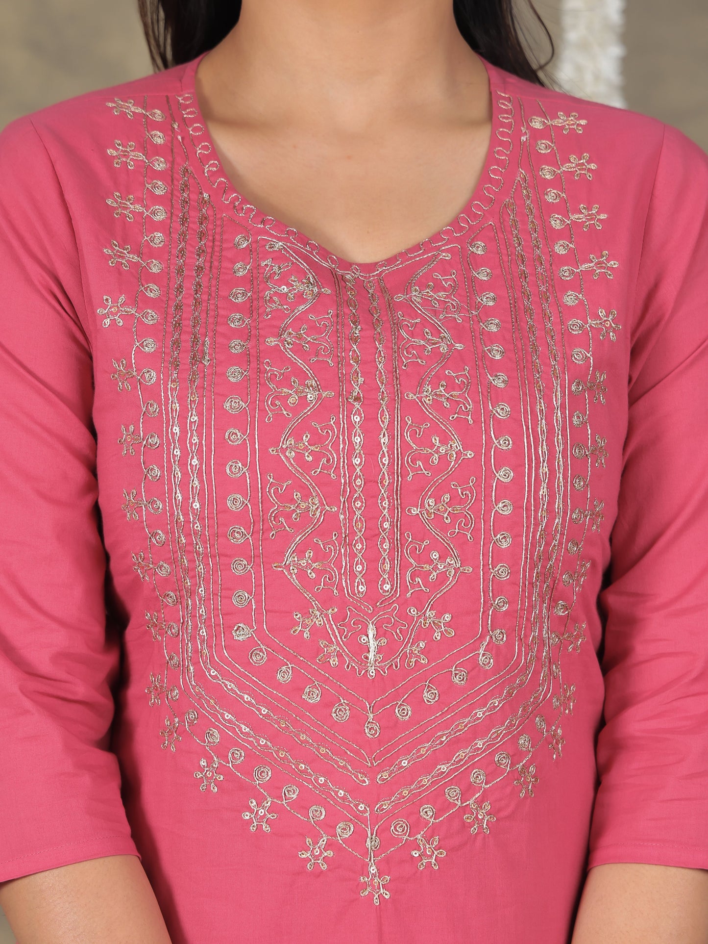 Embroidered Soft Cotton Solid Straight Red Kurta