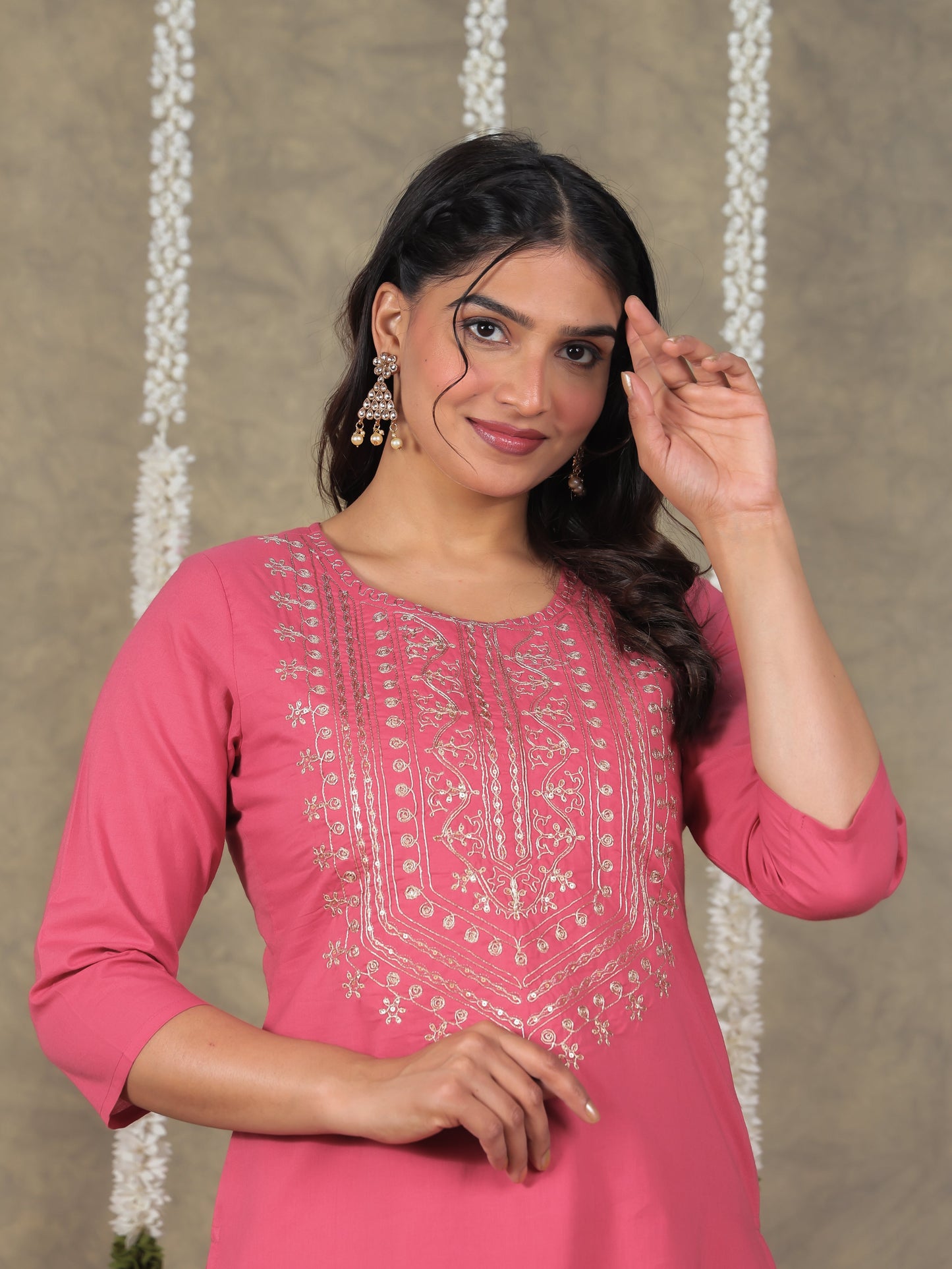 Embroidered Soft Cotton Solid Straight Red Kurta