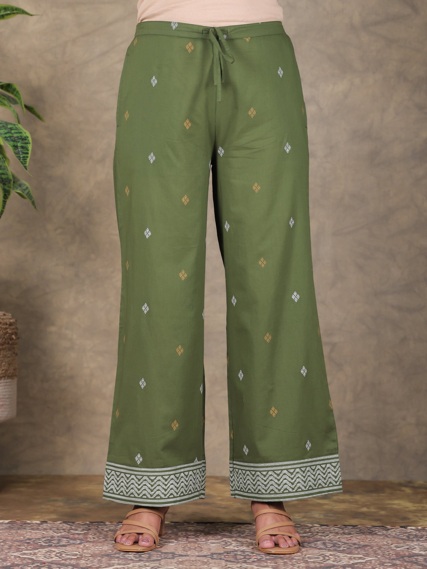 Soft Cotton Jamdani Green Palazzo