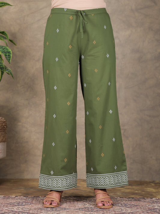 Soft Cotton Jamdani Green Palazzo