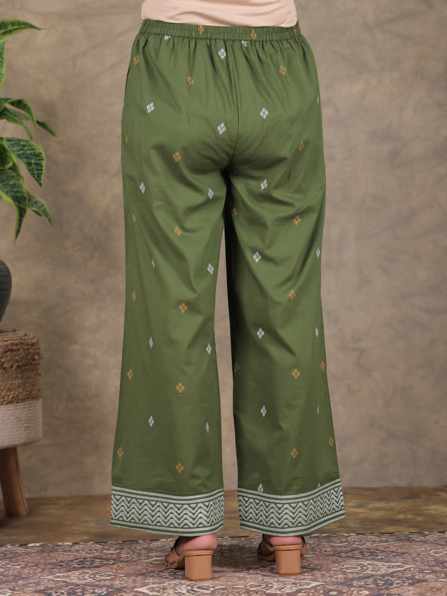 Soft Cotton Jamdani Green Palazzo