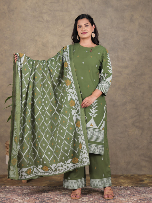 Cotton Voile Jamdani Green Dupatta