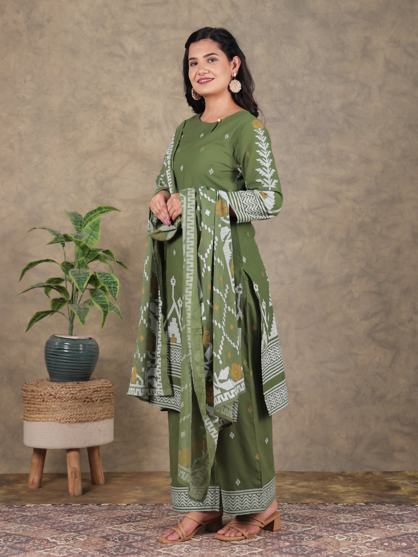 Cotton Voile Jamdani Green Dupatta