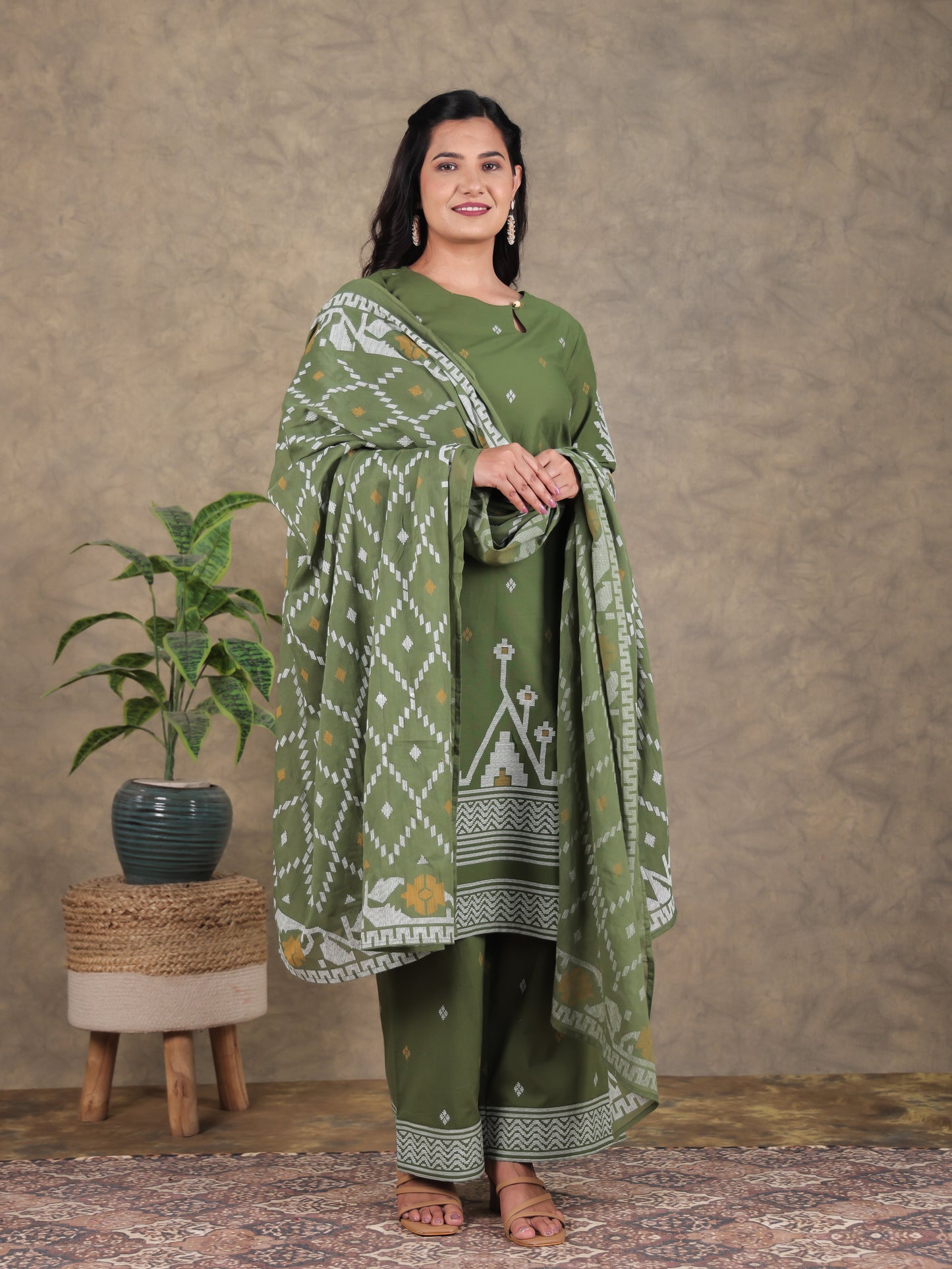 Cotton Voile Jamdani Green Dupatta