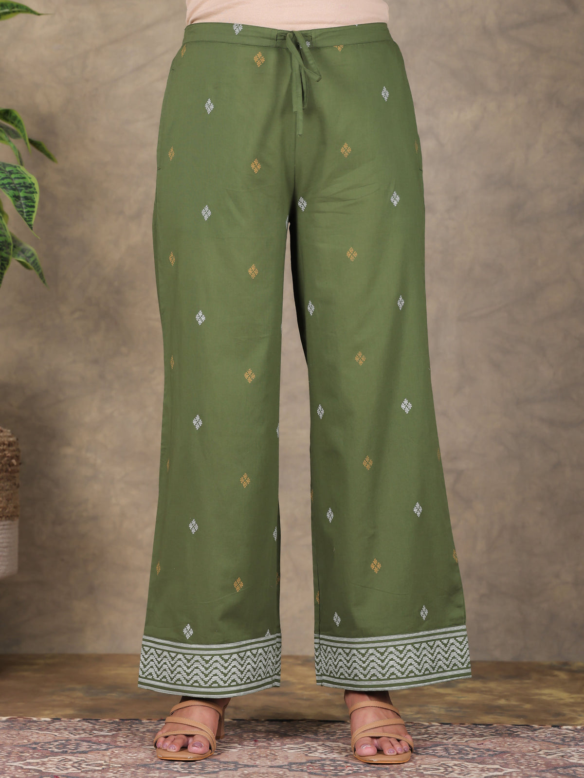Soft Cotton Geometric Straight Green Kurta