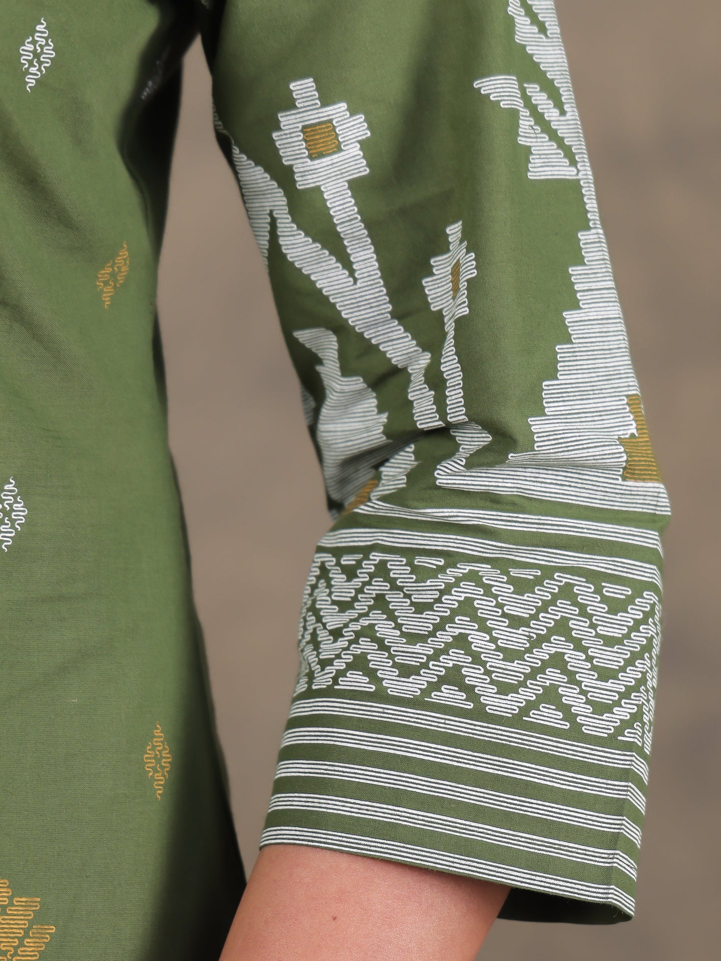 Soft Cotton Geometric Straight Green Kurta