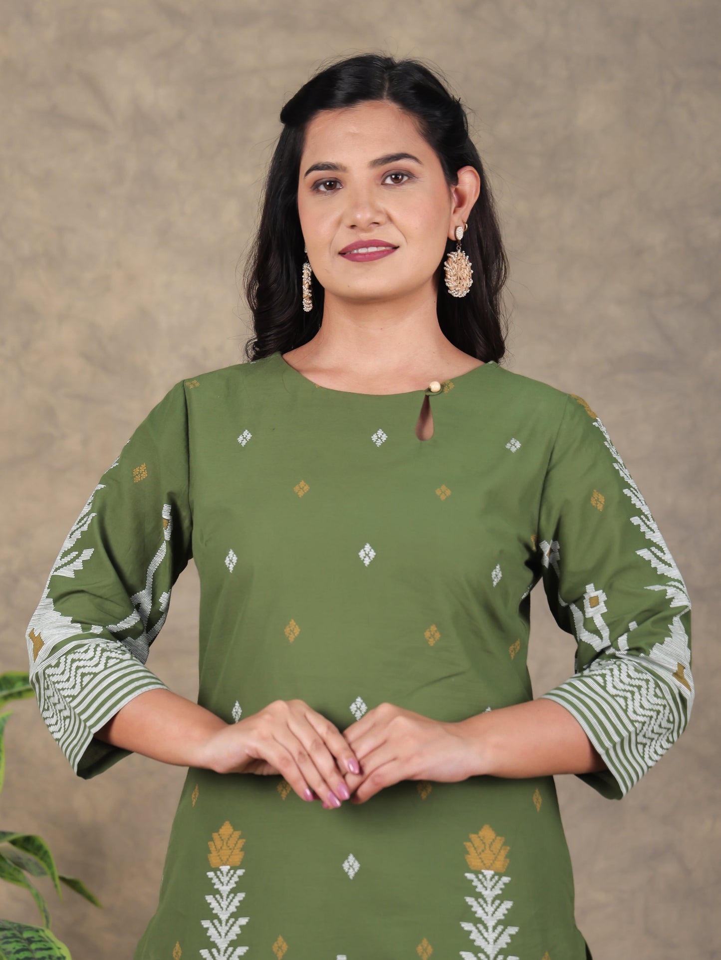 Soft Cotton Geometric Straight Green Kurta