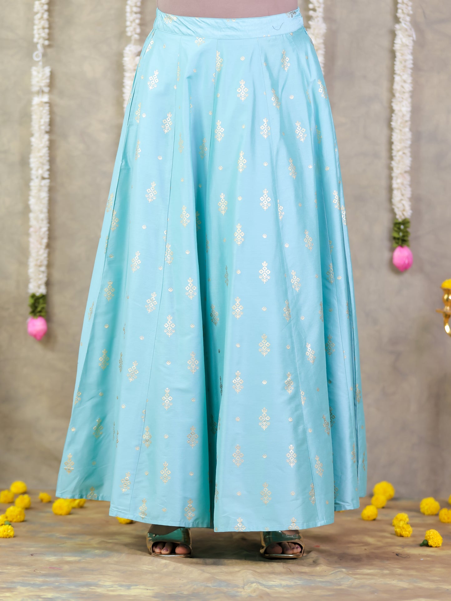 Chanderi Gold foil Green Skirt