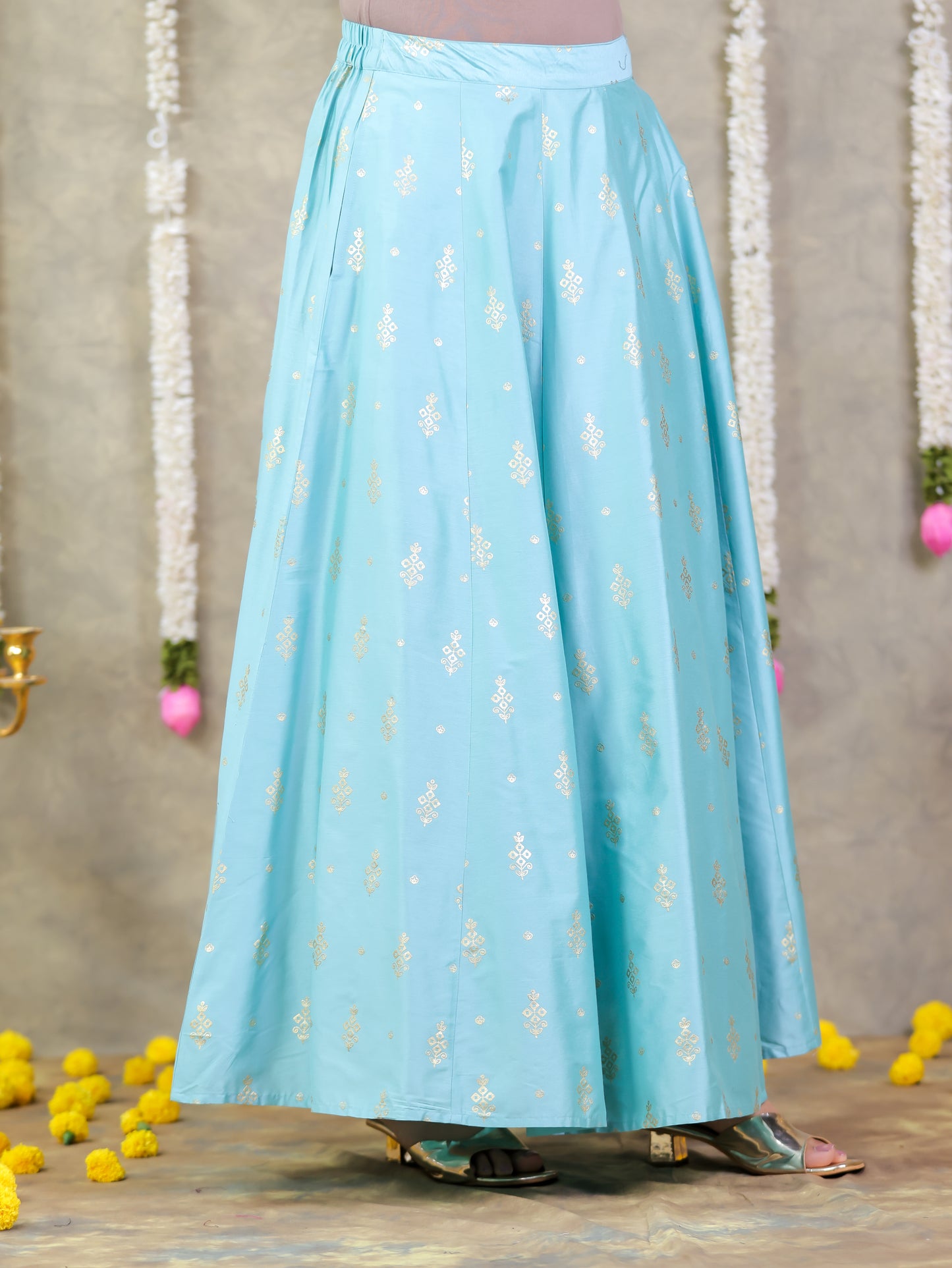 Chanderi Gold foil Green Skirt