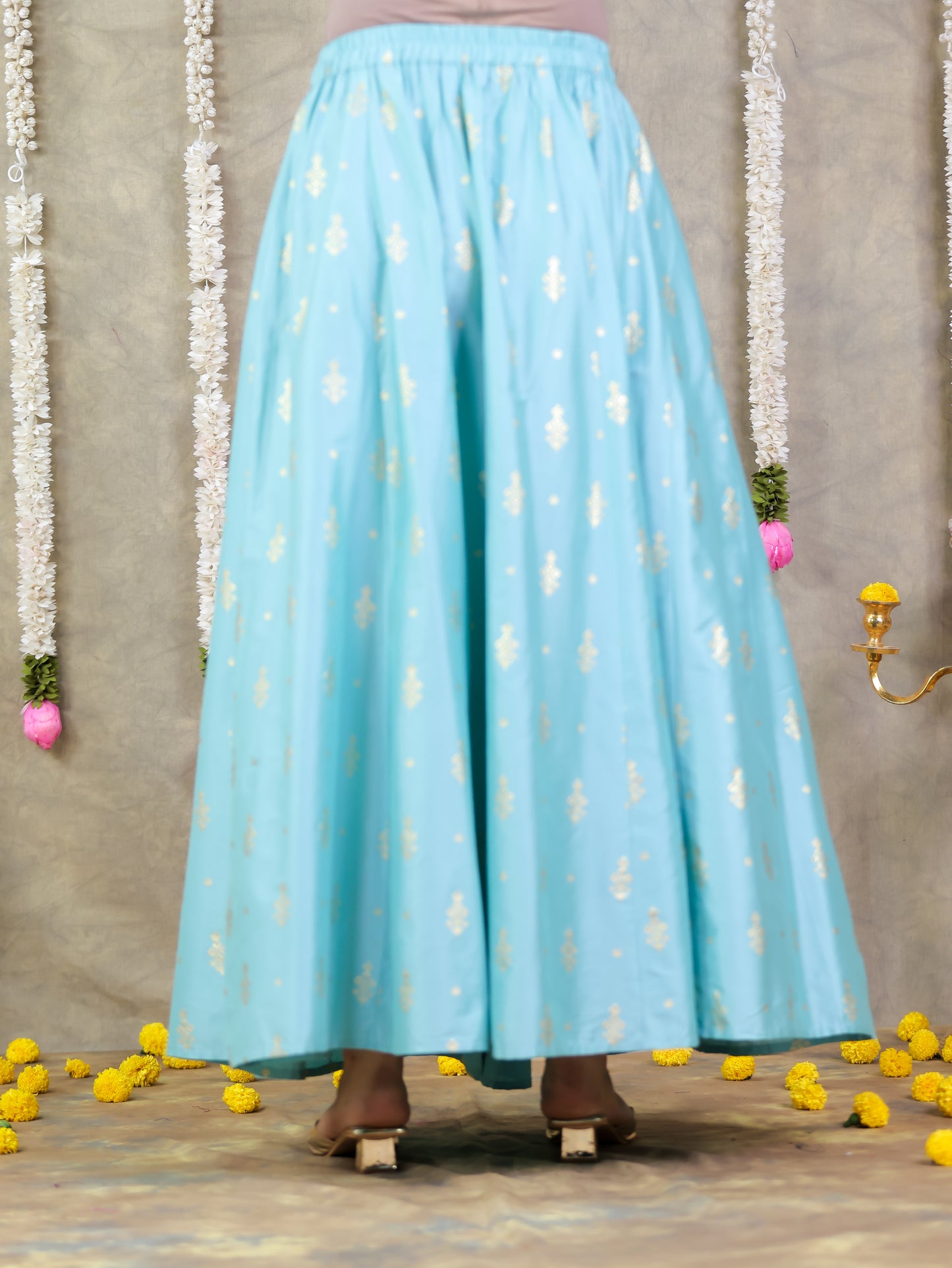 Chanderi Gold foil Green Skirt