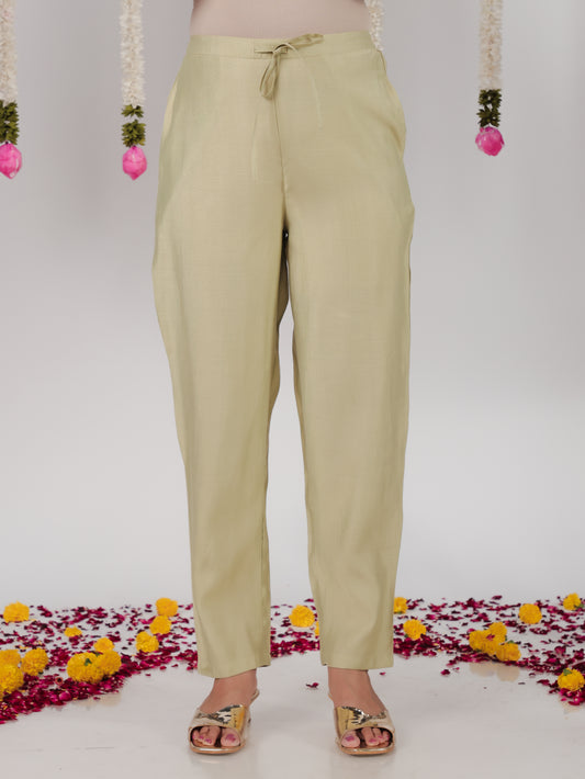 Vertigan Solid Green Tapered Trousers