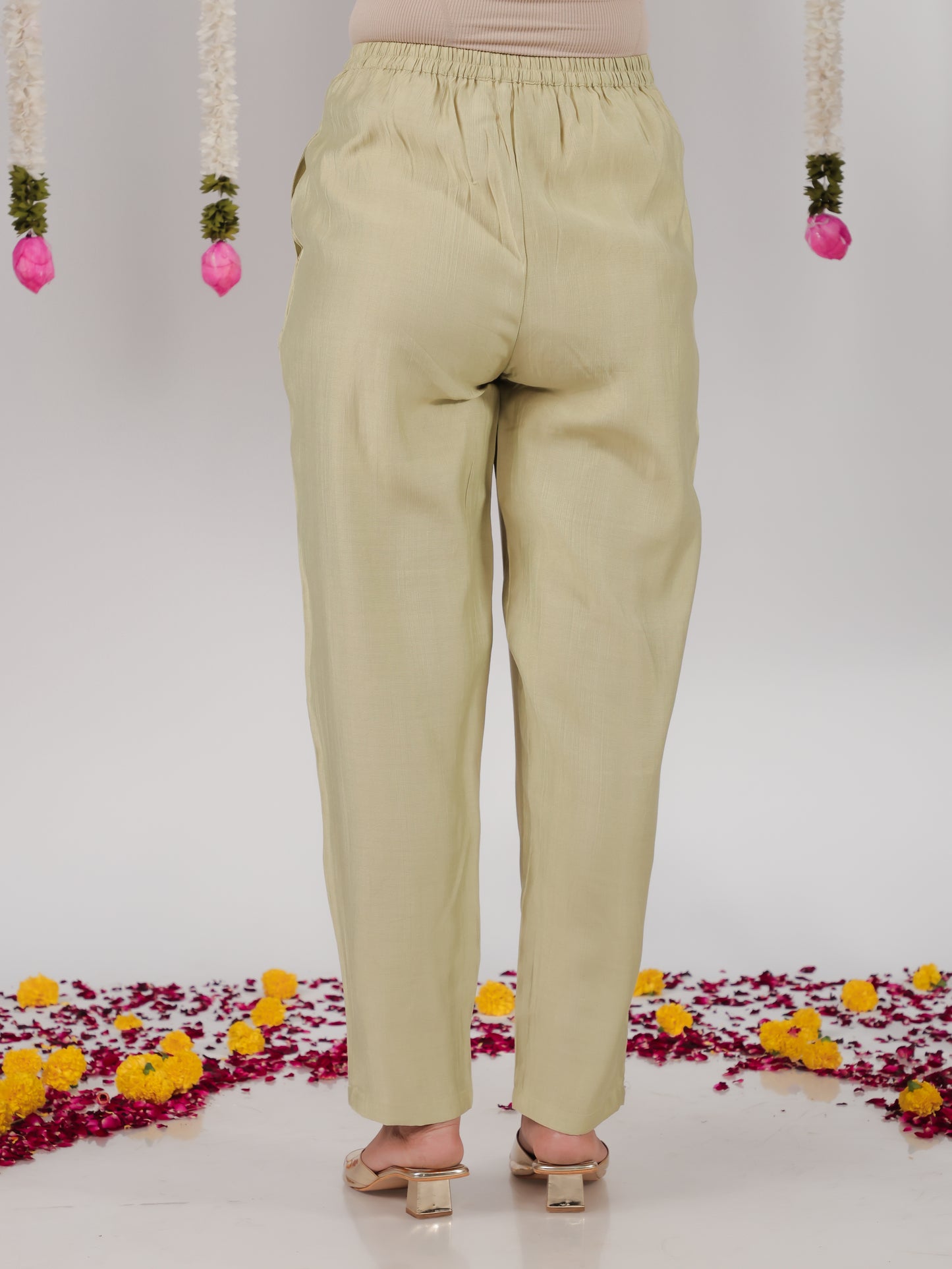 Vertigan Solid Green Tapered Trousers