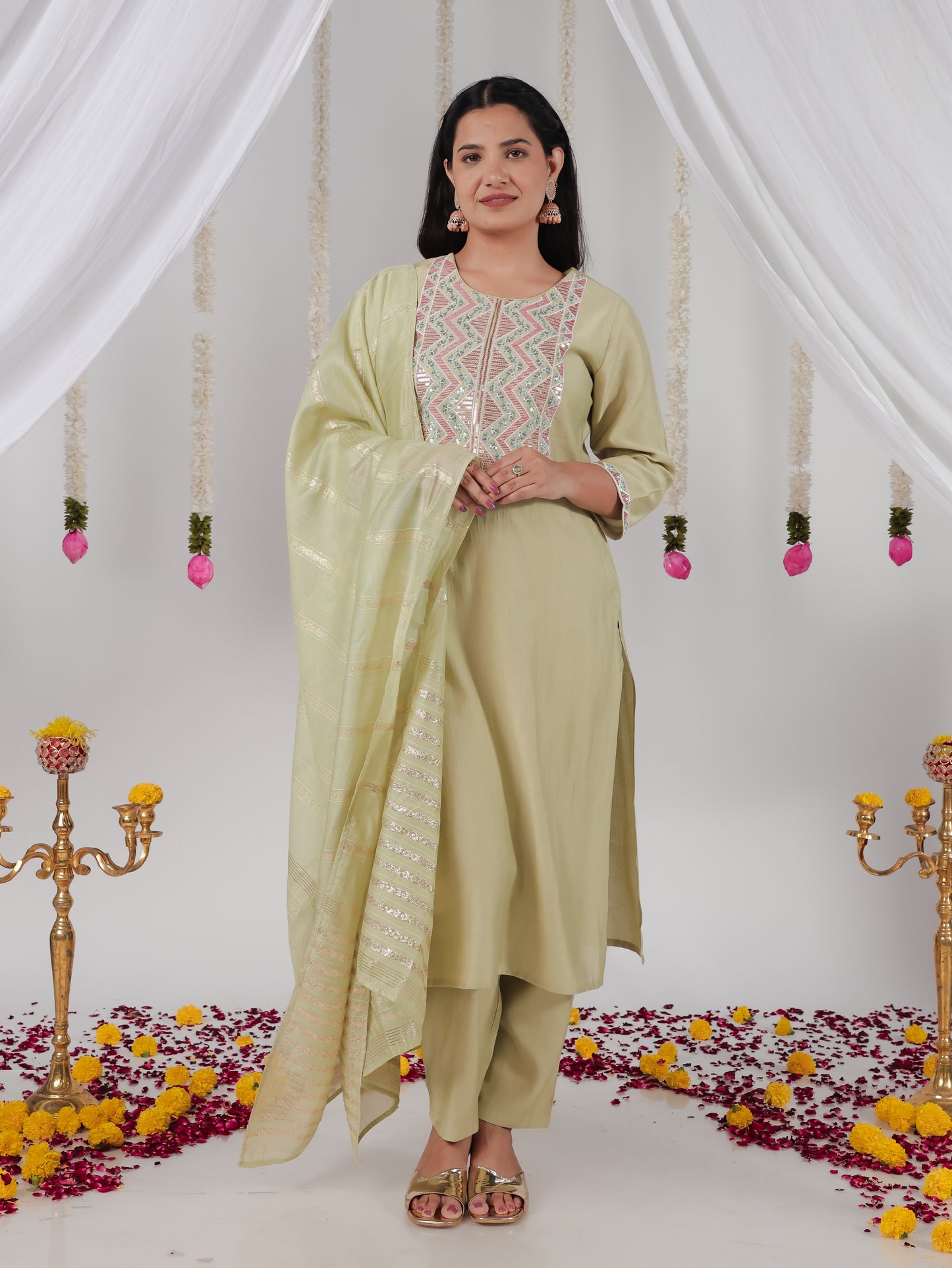 Georgette Solid Green Dupatta