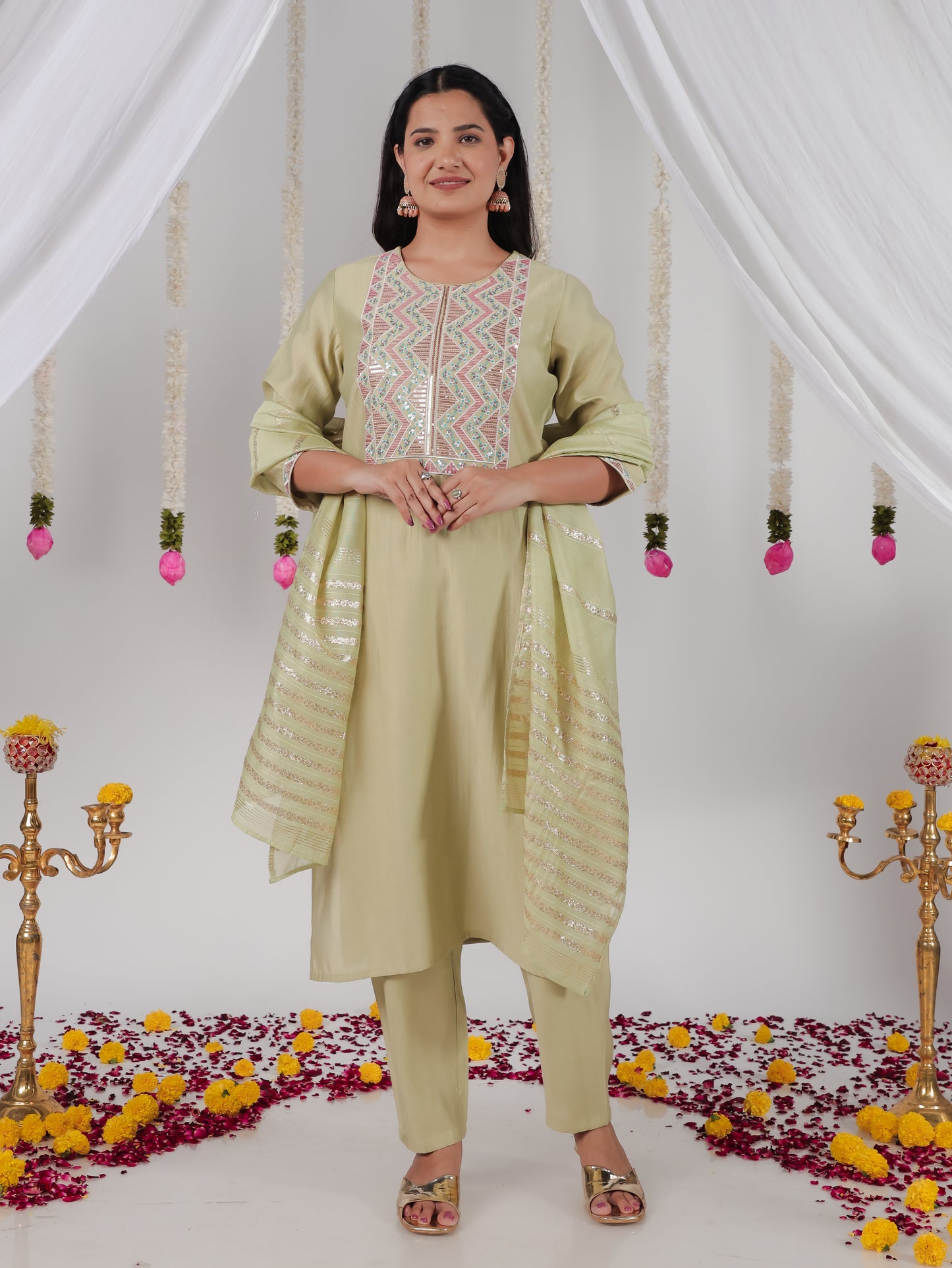 Georgette Solid Green Dupatta