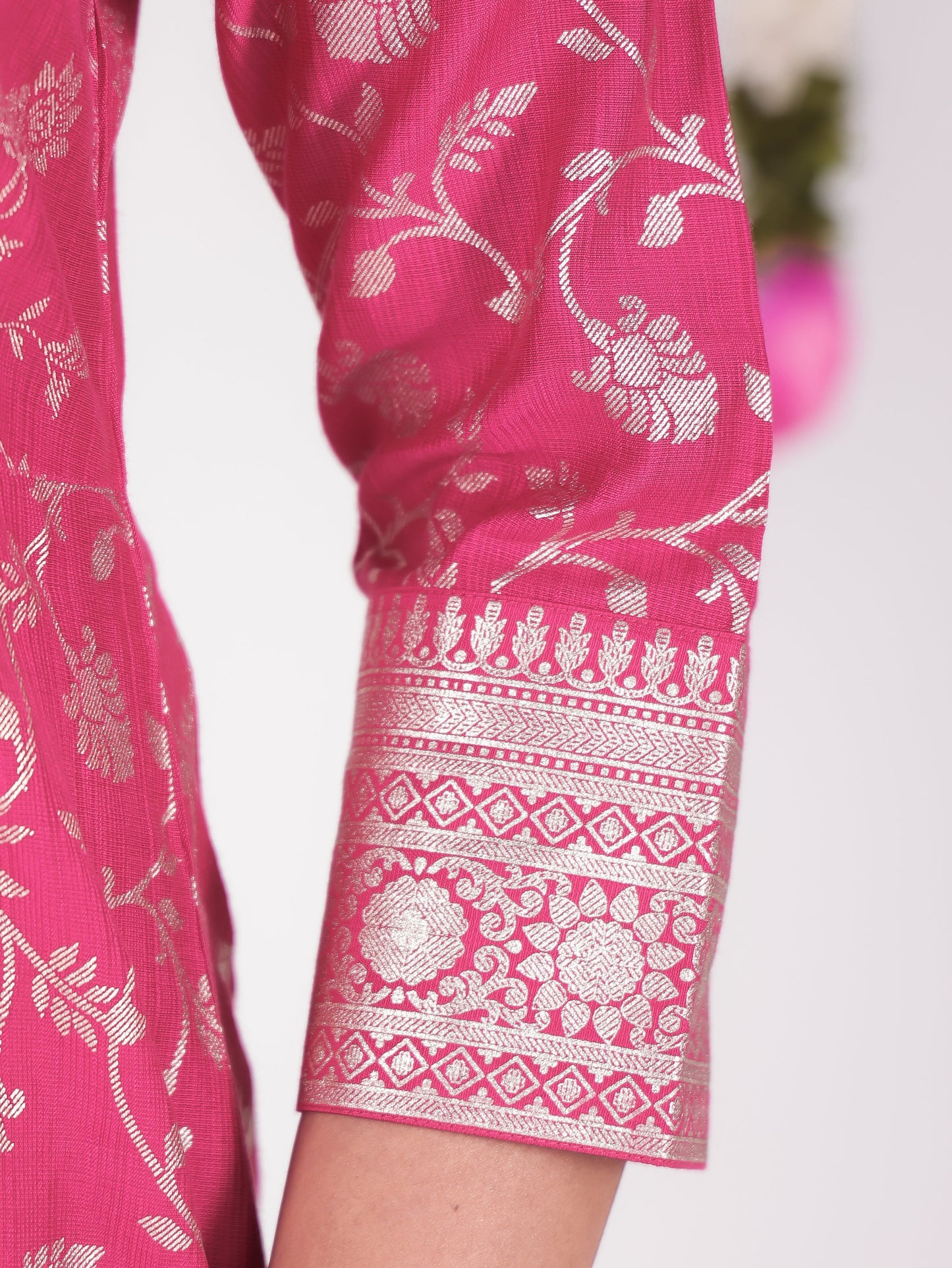 Blended Silk Floral Gathered Royal Pink Kurta