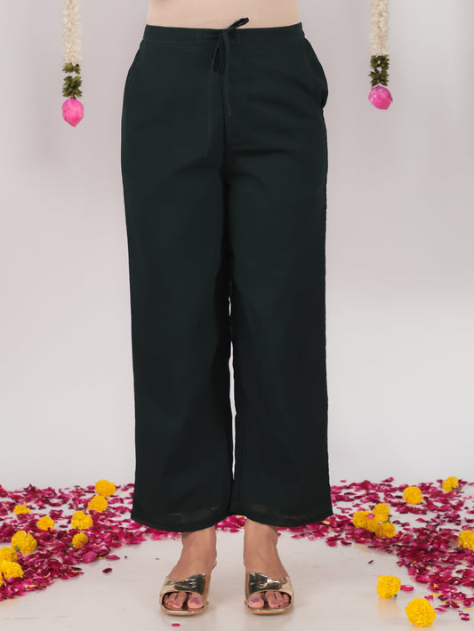 Georgette Gold foil Green Straight Trousers
