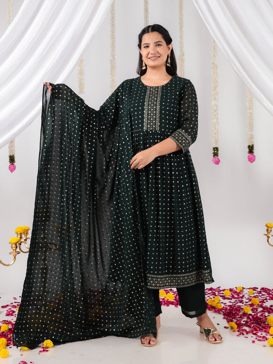 Georgette Gold foil Green Dupatta