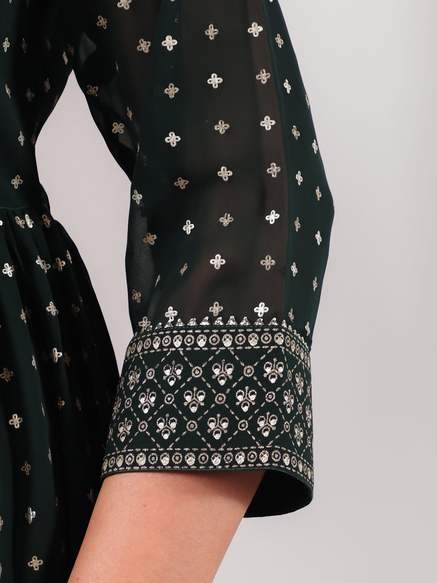 Georgette Gold foil A-line Green Kurta