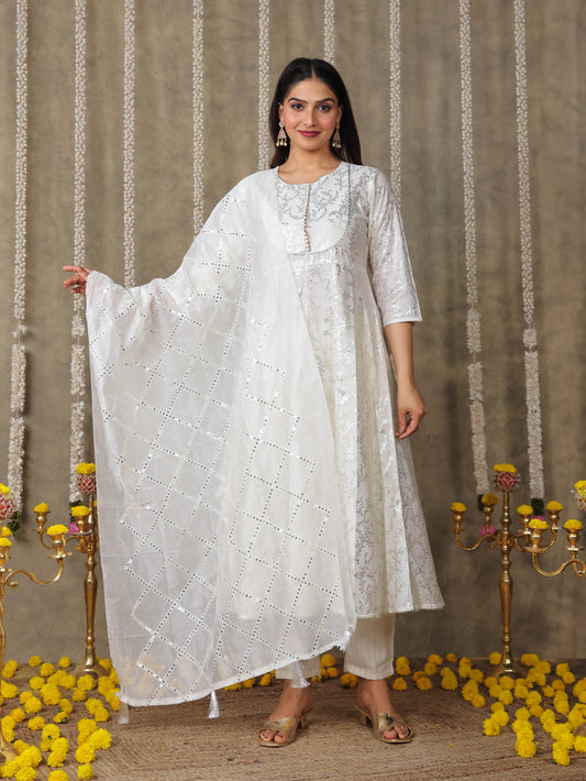Embroidered Chanderi Solid Off White Dupatta