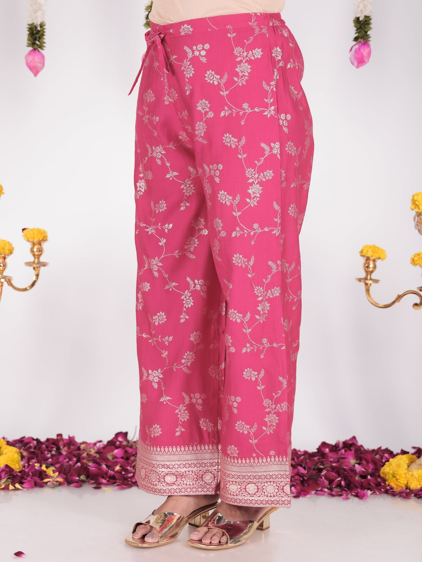 Vertigan Floral Straight Royal Pink Kurta