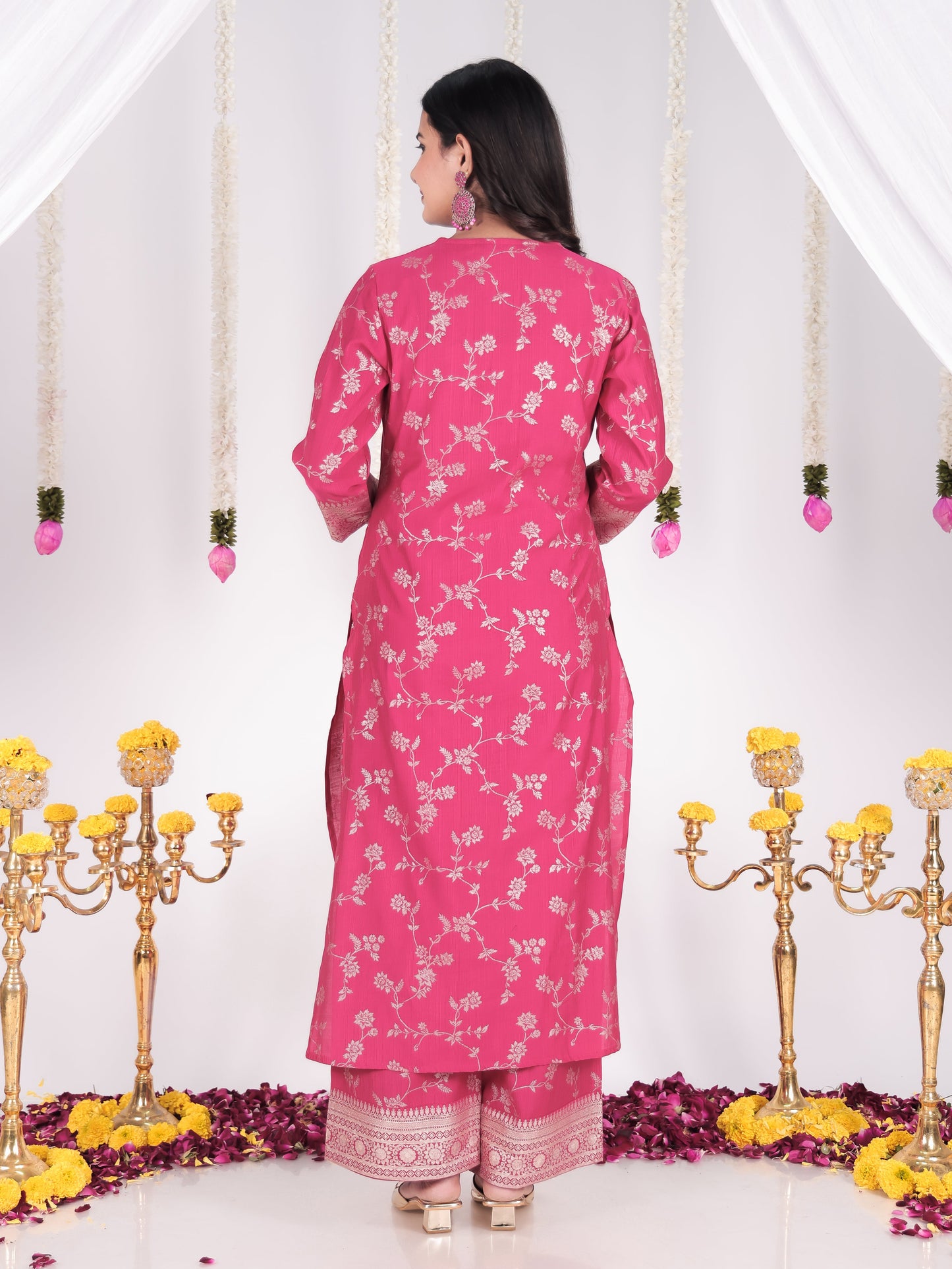 Vertigan Floral Straight Royal Pink Kurta