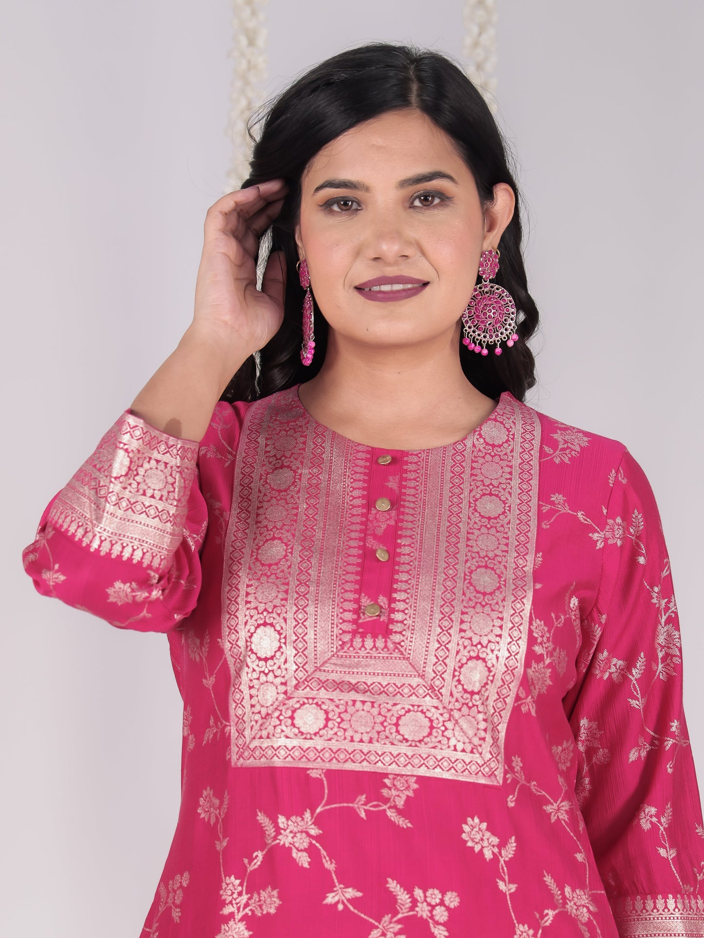 Vertigan Floral Straight Royal Pink Kurta