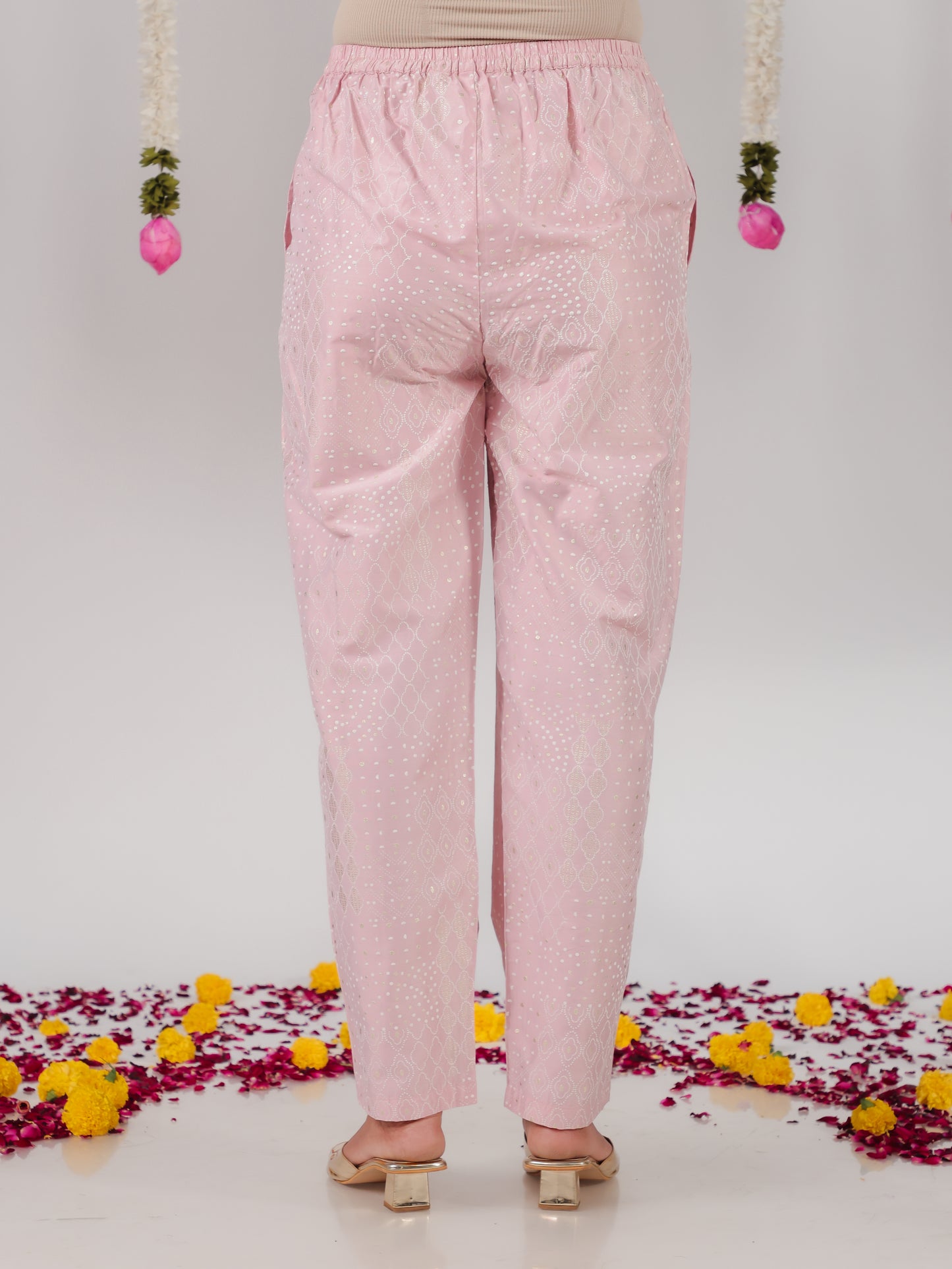 Chanderi Gold foil Straight Baby Pink Kurta