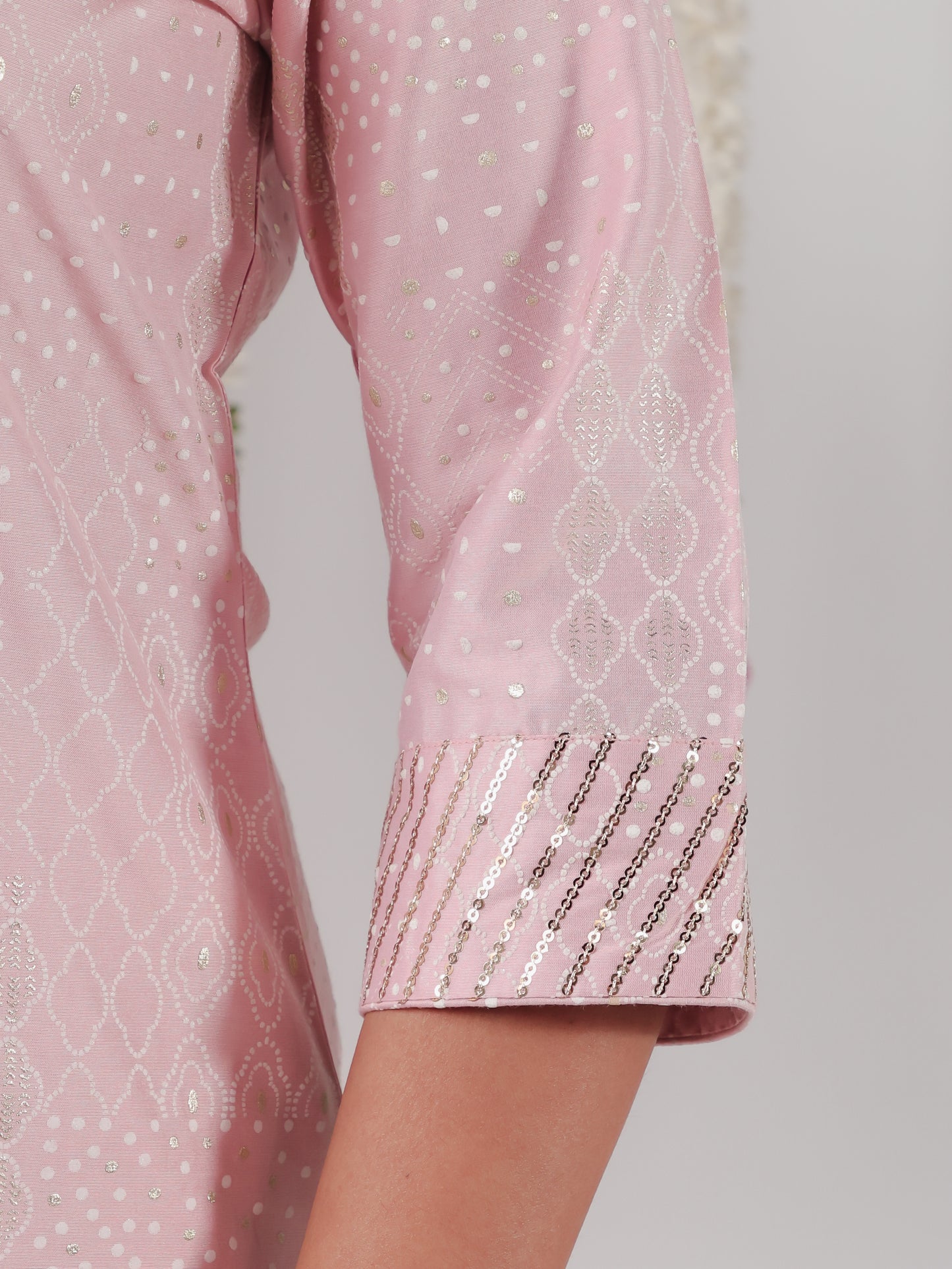 Chanderi Gold foil Straight Baby Pink Kurta