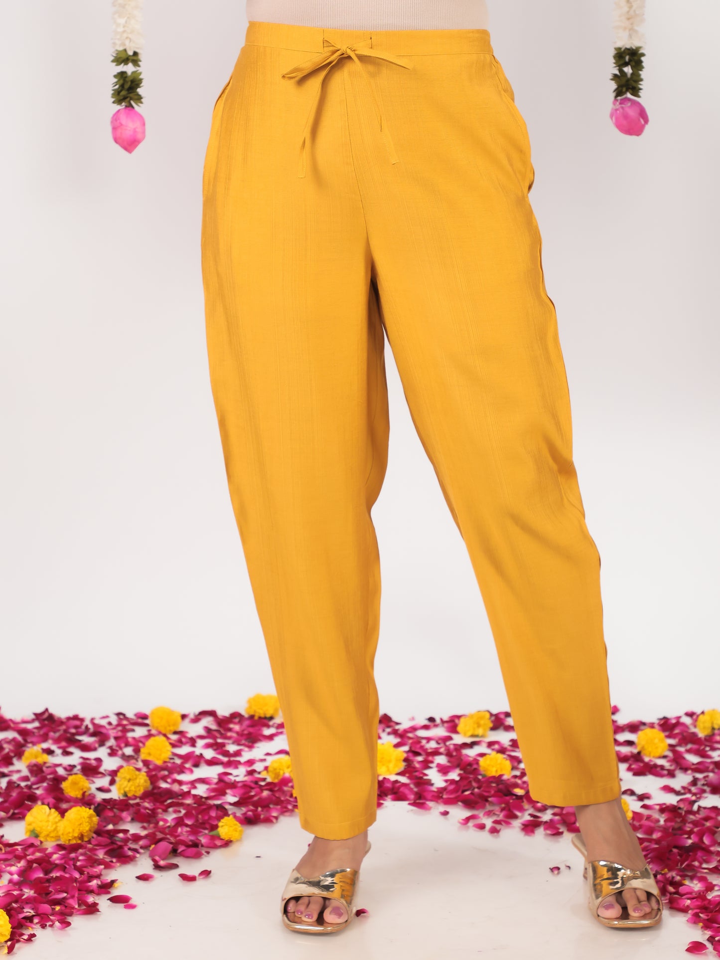 Vertigan Solid Yellow Tapered Trousers