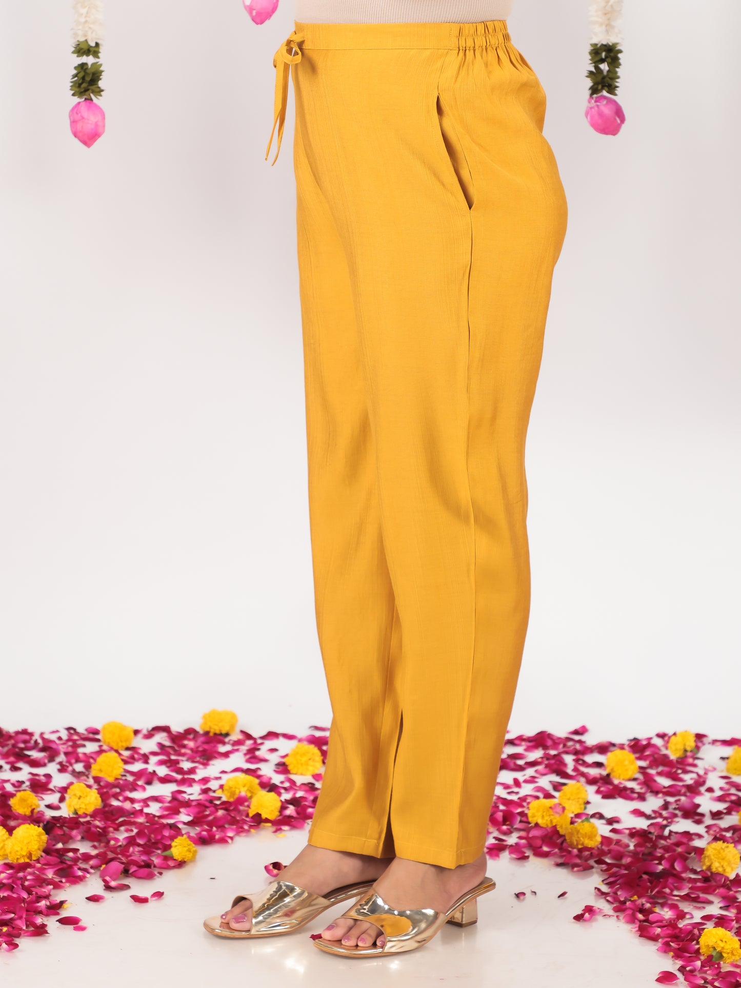 Vertigan Solid Yellow Tapered Trousers