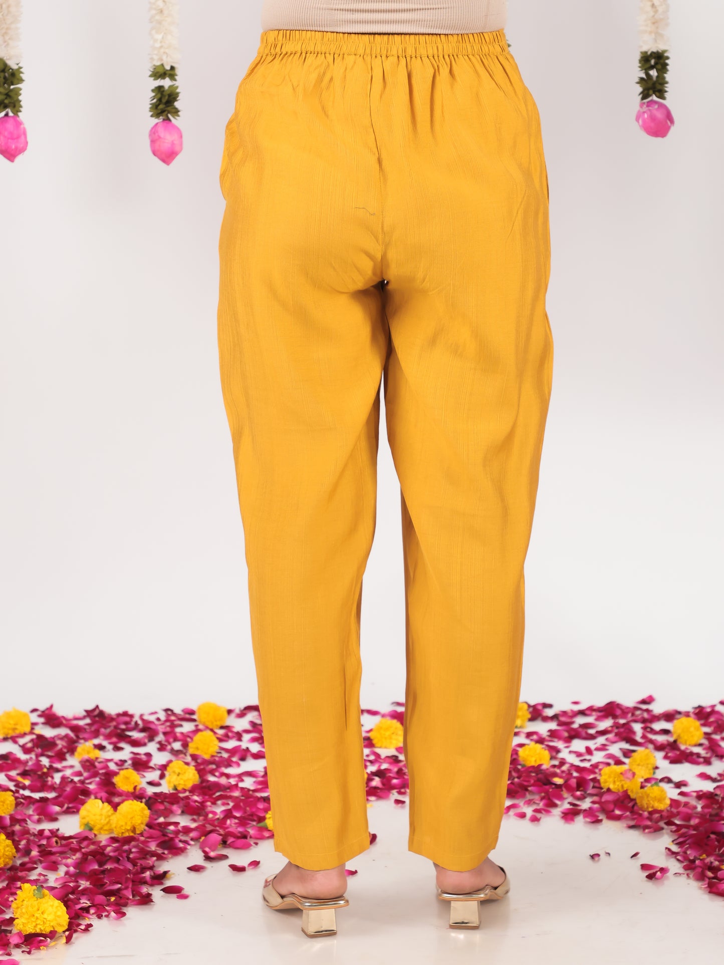 Vertigan Solid Yellow Tapered Trousers
