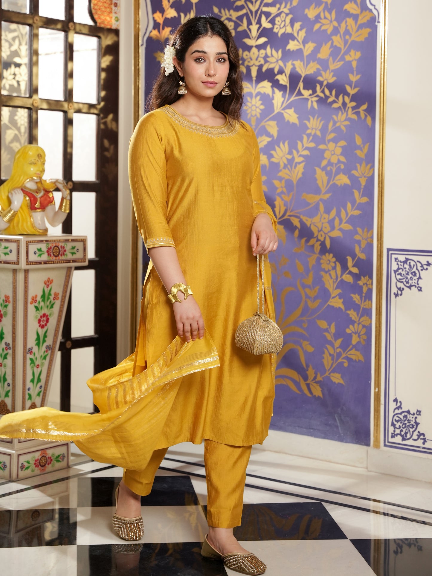 Chanderi Solid Yellow Dupatta