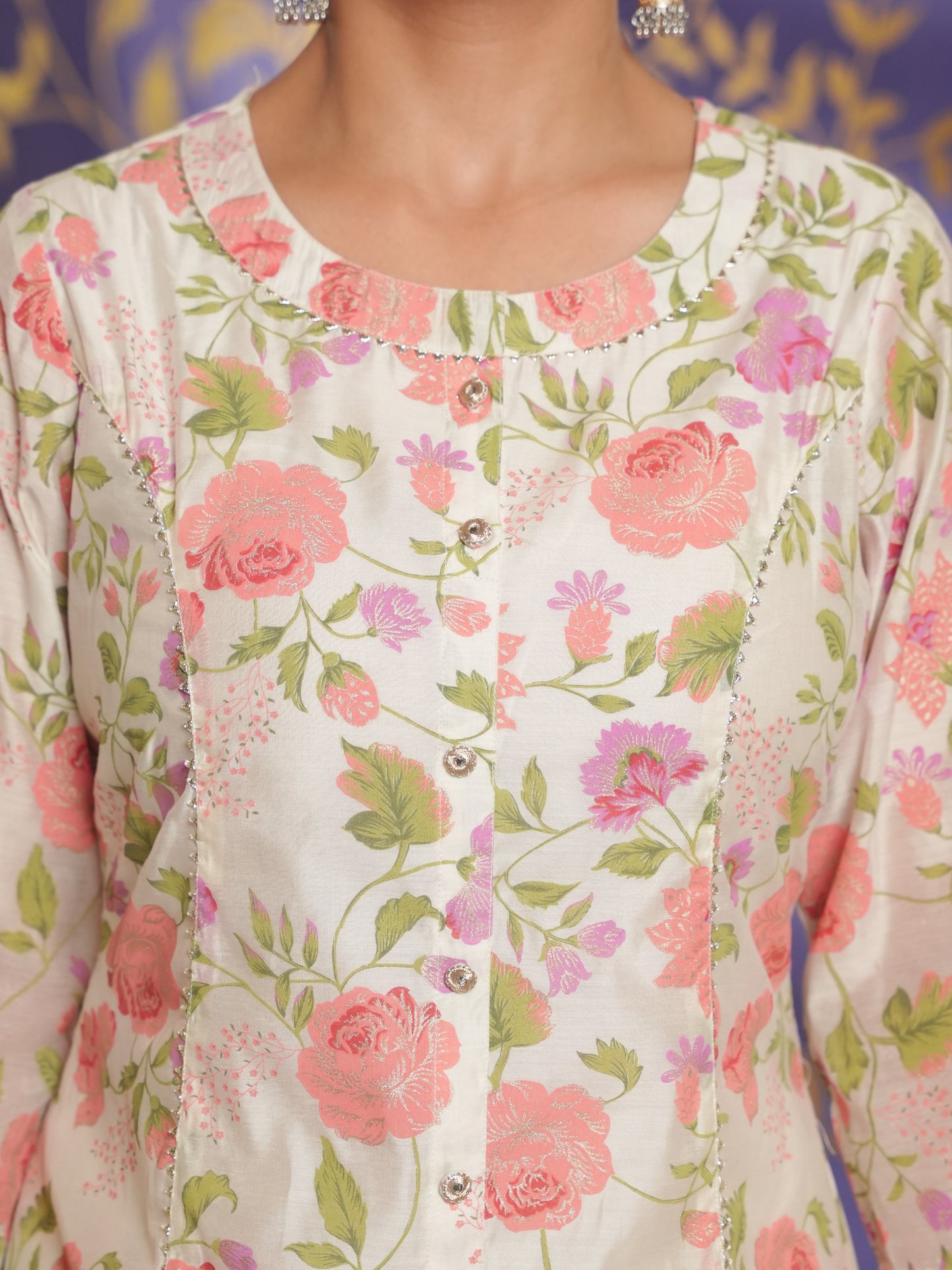 Chanderi Floral A-line Multicolor Kurta