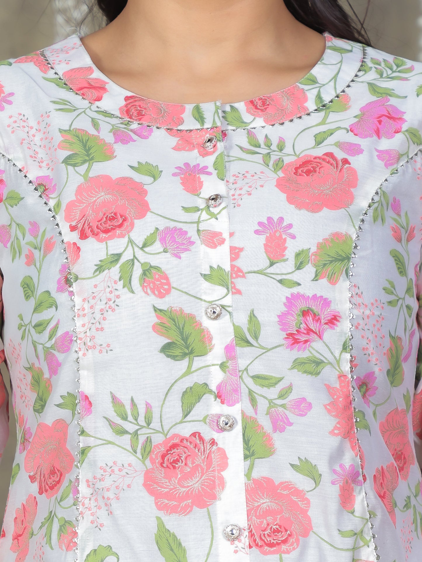 Chanderi Floral A-line Multicolor Kurta