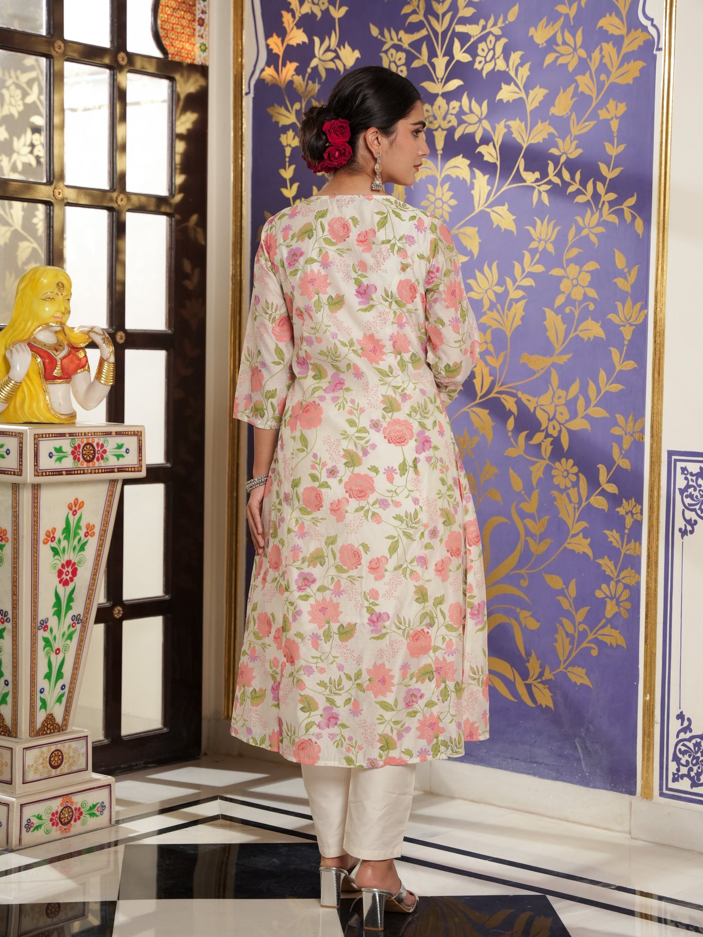 Chanderi Floral A-line Multicolor Kurta