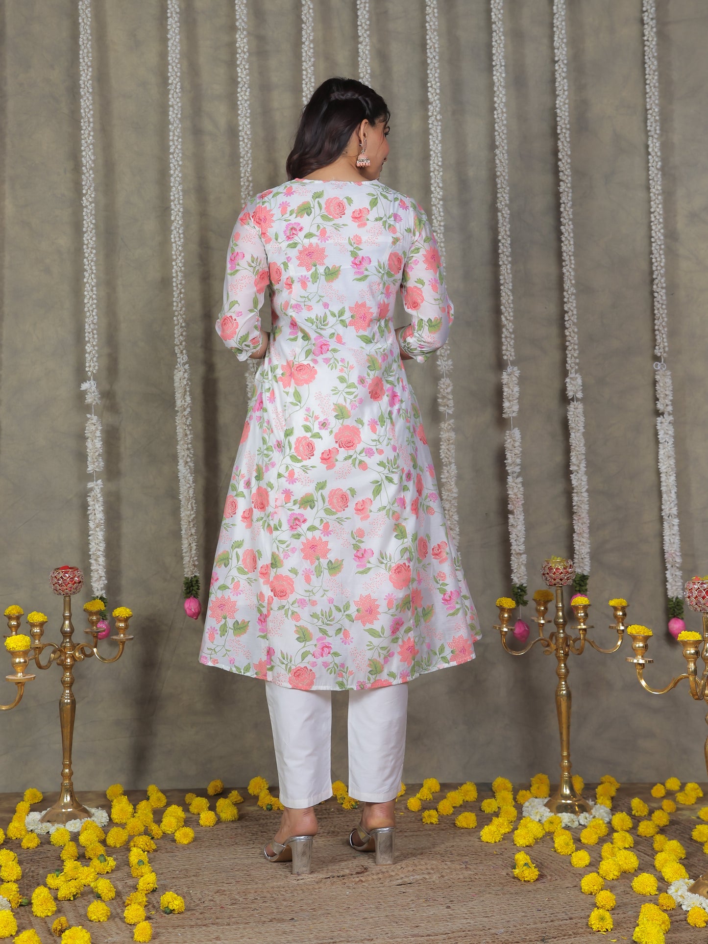 Chanderi Floral A-line Multicolor Kurta