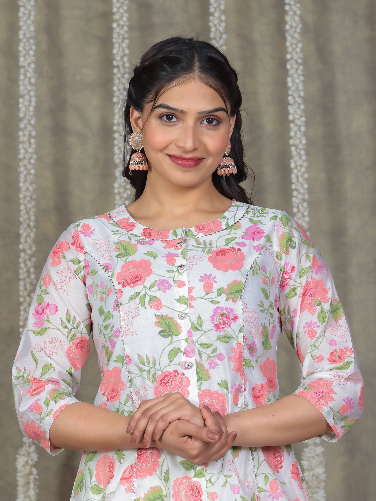 Chanderi Floral A-line Multicolor Kurta