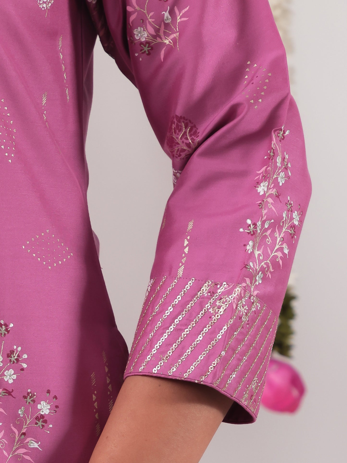 Embroidered Roman silk Floral A-line Purple Kurta