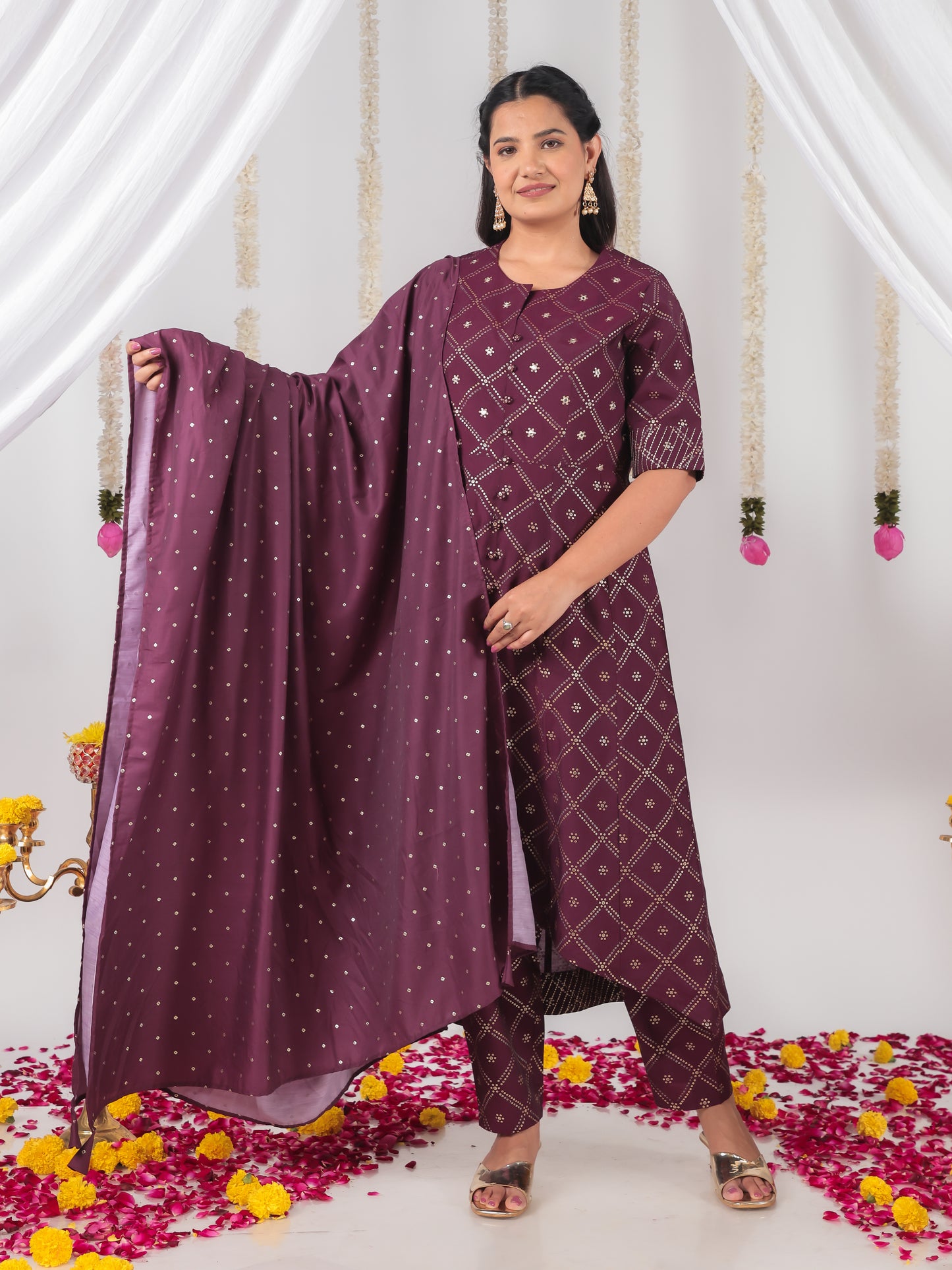 Blended Silk Bandhani Wine Dupatta