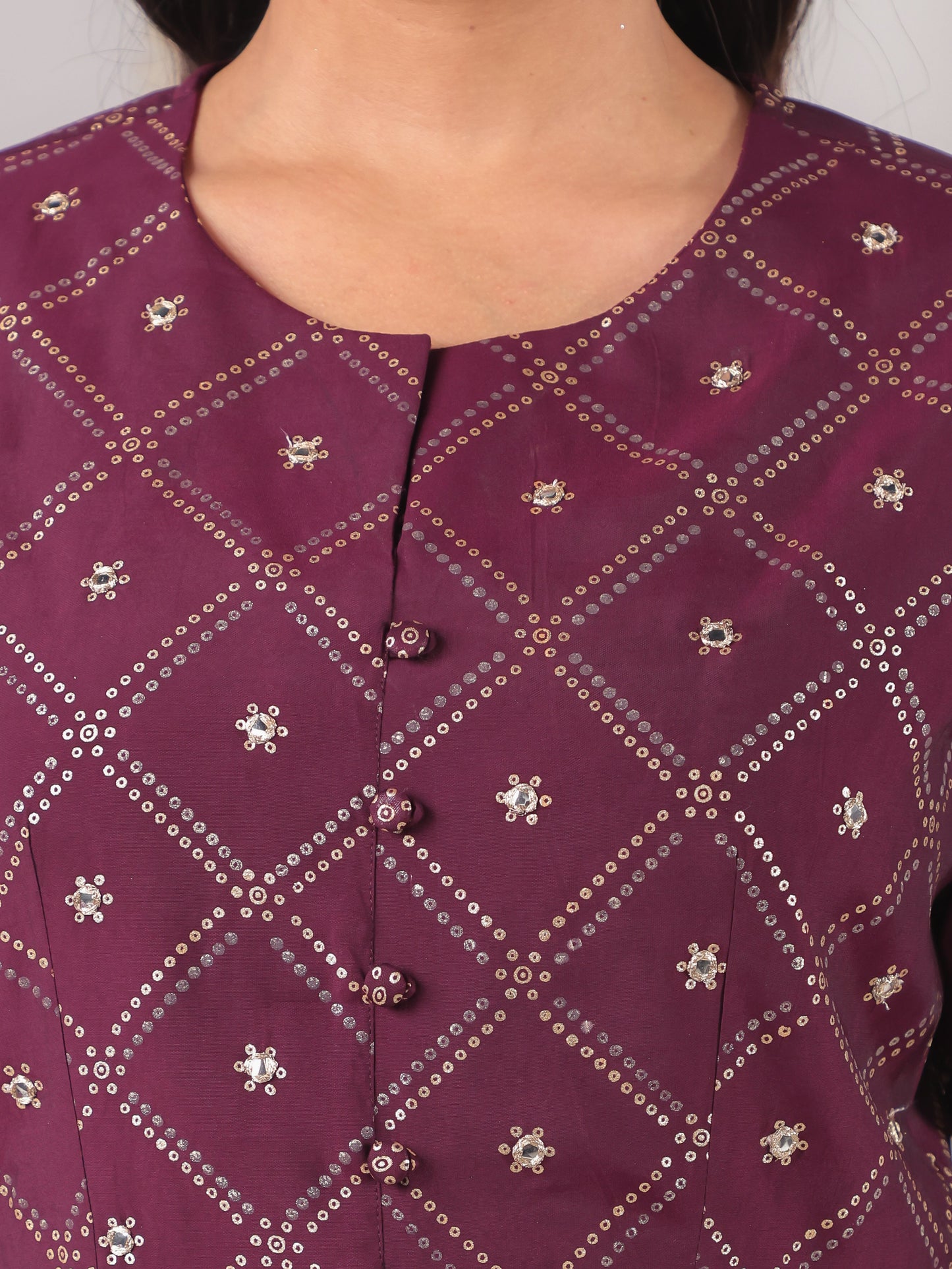 Roman silk Bandhani High Low Wine Kurta