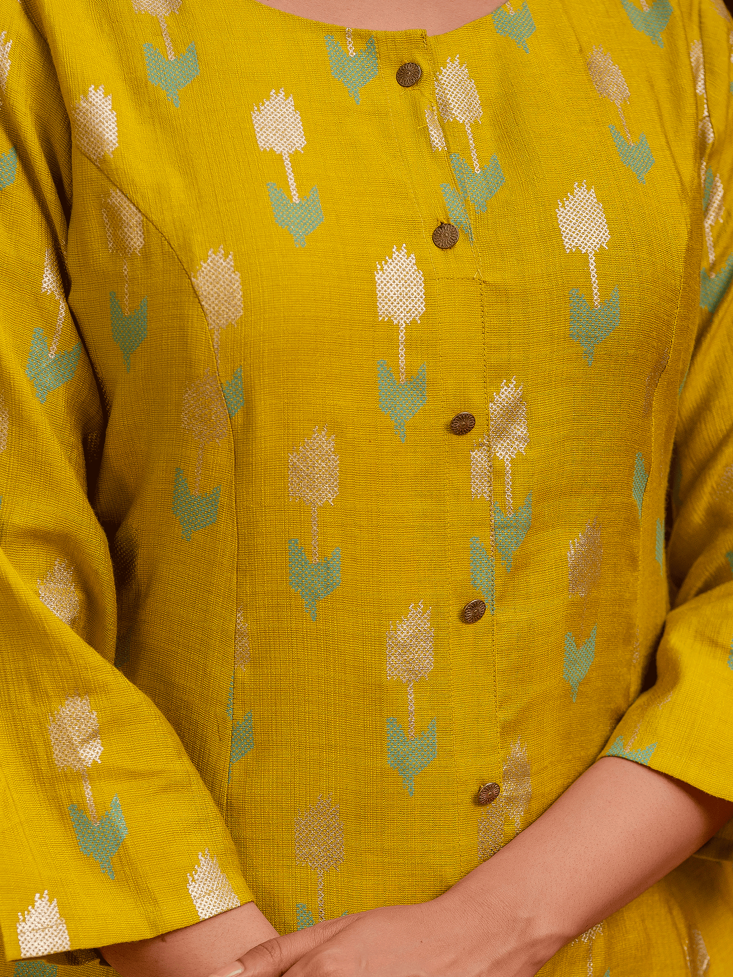 Roman Silk Geometric A-line Lime Green Kurta