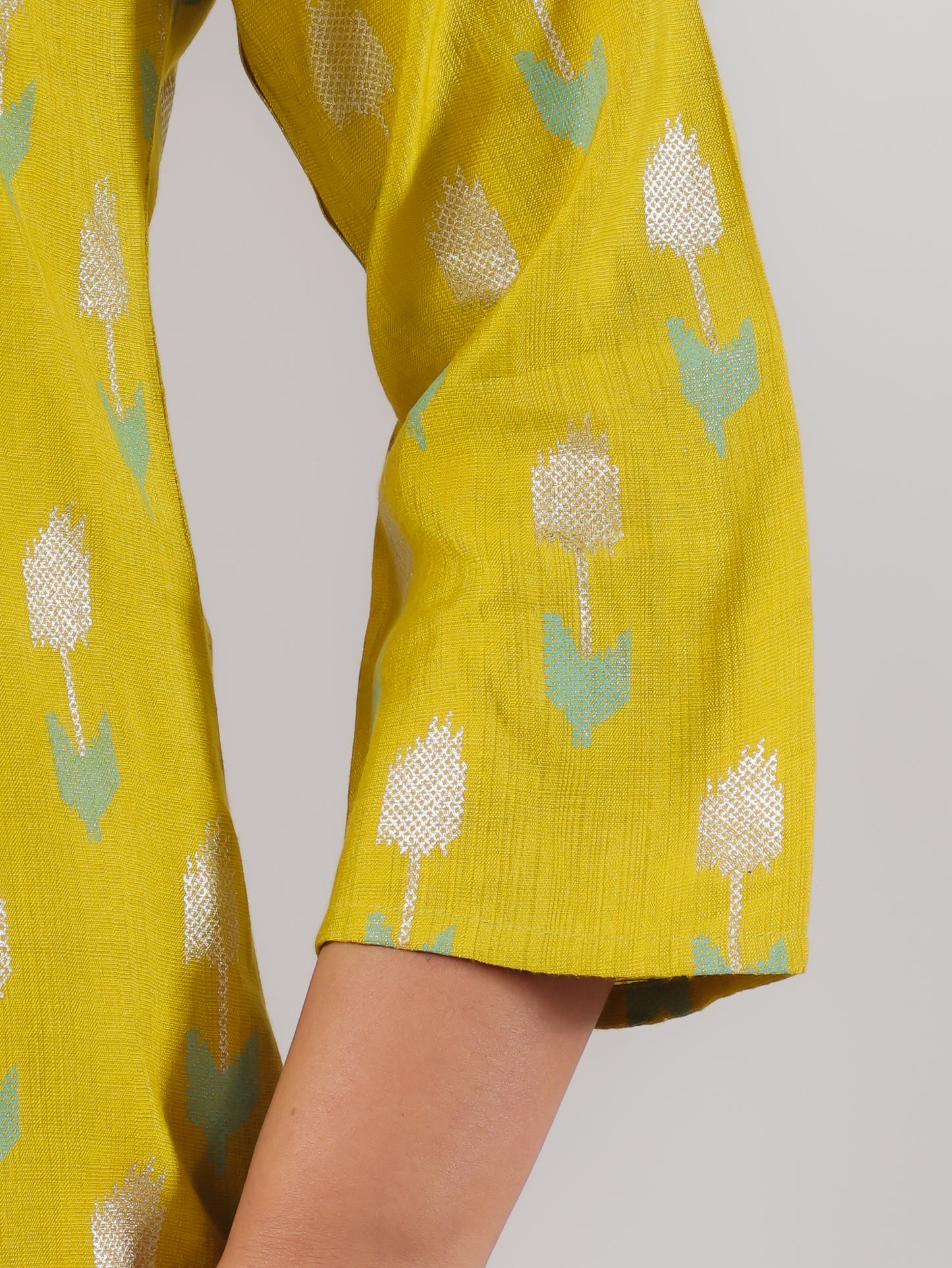 Chanderi Geometric A-line Lime Green Kurta