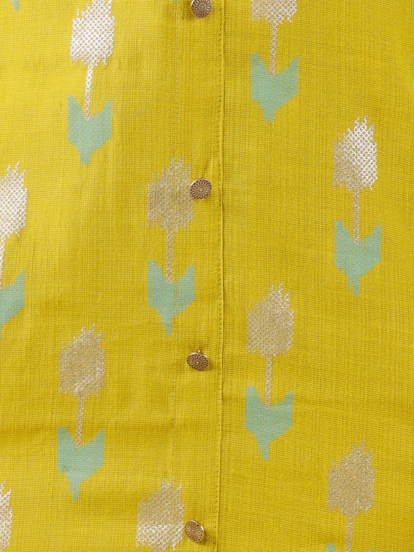 Chanderi Geometric A-line Lime Green Kurta