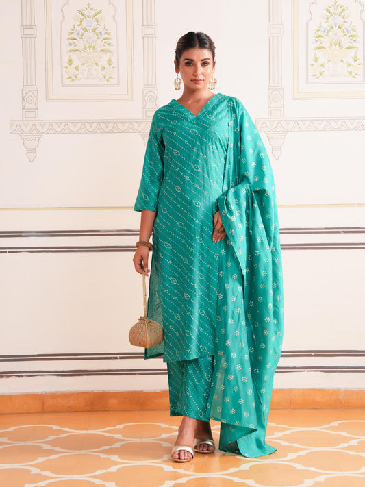 Chanderi Bandhani Sea Green Dupatta