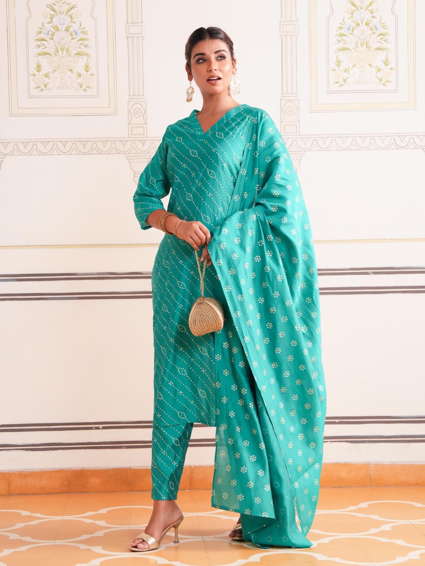Chanderi Bandhani Sea Green Dupatta